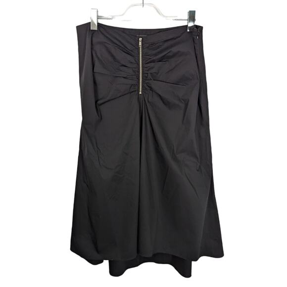 Trouve Black Midi Skirt Ruched Front Faux Zipper Slight Hi Low Size XL - Picture 2 of 8